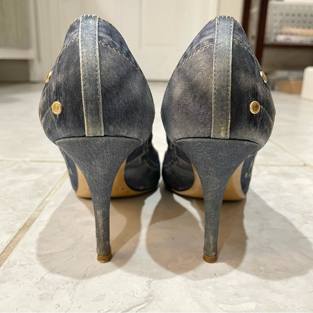 Casadei Denim Print Heels, size 9.5 - Picture 6 of 9